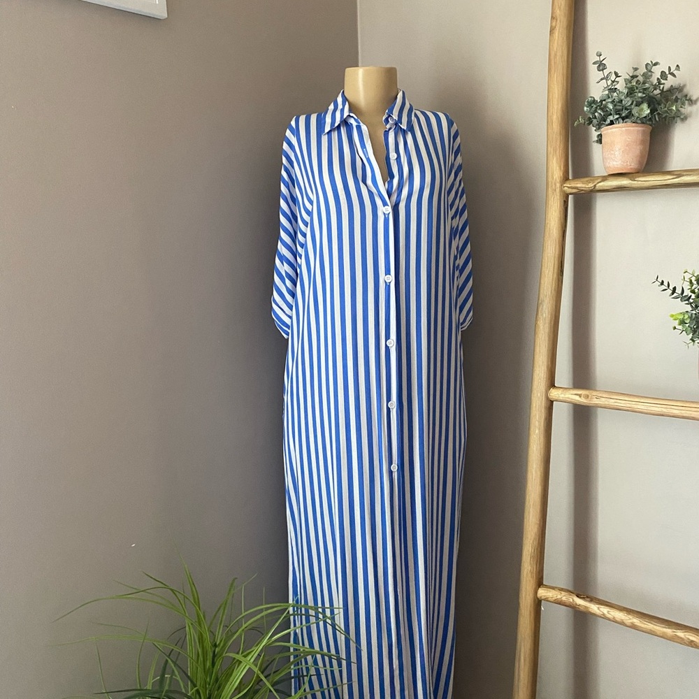 Blue and White Striped Maxi Dress